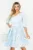 Rochie de zi bleu ciel cu imprimeu floral si nasturi decorativi