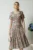 Rochie de zi din viscoza satinata ivory cu floricele roz