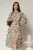 Rochie de zi midi ivoar cu imprimeuri galben mustar tip camasa cu cordon in talie