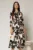 Rochie de zi midi neagra cu imprimeuri bej tip camasa cu cordon in talie