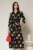Rochie de zi midi neagra cu imprimeuri tip camasa cu cordon in talie