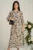 Rochie de zi tip camasa din crep bej cu imprimeu si cordon in talie