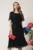 Rochie de zi vaporaosa din voal neagra cu maneci scurte