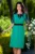Rochie de zi verde cu maneci brodate si accesoriu pretios