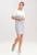 Rochie din bumbac M1028 – gri cu accente ecru – mini – cu maneci scurte – cu buzunare