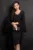 Rochie din dantela neagra midi de ocazie cu maneci din voal asimetrice