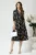 Rochie din stofa neagra midi de zi cu imprimeuri bej si decolteu