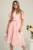 Rochie din stofa roz cu cordon in talie si decoteu in V