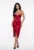 Rochie din tafta rosie pliuri la fusta cristale atasate de bust