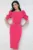 Rochie elegangta fucsia midi conica cu maneca scura bufanta si accesoriu la talie