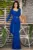 Rochie eleganta Ankara albastru-royal lunga cu peplum in talie