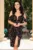 Rochie eleganta Theea neagra cu paiete si flori 3D