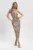Rochie eleganta bej conica cu broderie pretioasa si margele
