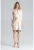 Rochie eleganta – bej – cu volan pe decolteu – legata cu curea – poliester