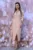 Rochie eleganta bej midi cu volane in laterale