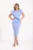 Rochie eleganta bleu cu lungimea midi si volan amplu in lateral