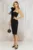 Rochie eleganta conica neagra cu floare maxi pe umar