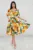 Rochie eleganta cu croiala in clos si imprimeu colorat