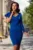 Rochie eleganta de ocazie albastru royal cu volan la un umar