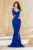 Rochie eleganta de seara sirena Fabrizia albastru royal cu flori 3D brodate
