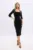 Rochie eleganta din catifea neagra cu croiala mulata si lungimea midi accesorizata cu cristale