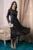 Rochie eleganta din catifea neagra cu strasuri si curea in talie
