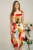 Rochie eleganta din satin ivory cu imprimeuri corai si curea in talie