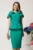 Rochie eleganta din stofa verde cu funde pe umeri si peplum in talie