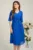Rochie eleganta din triplu voal albastra cu funda in talie