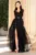 Rochie eleganta din tulle Rain neagra cu flori 3D