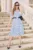 Rochie eleganta din voal bleu cu buline si dantela in talie