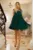 Rochie eleganta din voal verde cu croiala lejera si broderie in partea superioara