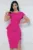 Rochie eleganta fucsia cu slit pe picior si volan la talie