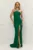 Rochie eleganta lunga de culoare verde smarald acceesorizata cu pietre la bust