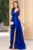 Rochie eleganta lunga din tafta albastru royal Saturn cu flori 3D
