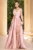 Rochie eleganta lunga din tafta roz prafuit Saturn cu flori 3D