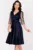 Rochie eleganta midi bleumarin Britney in clos cu maneci din tulle