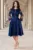 Rochie eleganta midi bleumarin in clos Paulina cu broderie pretioasa