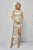 Rochie eleganta midi din vascoza cu slit pe picior si accesorii flori MAXI