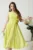 Rochie eleganta midi din voal verde lime cu floare in talie