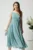 Rochie eleganta midi din voal verde mint cu floare in talie
