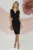 Rochie eleganta midi neagra cu funda maxi si accesoriu cu strassuri