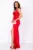 Rochie eleganta tip sirena Eleonor rosie cu flori 3D si fronseuri