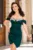 Rochie eleganta verde Carlotta cu fronseuri si strassuri