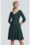 Rochie evazata M709 – verde – decolteu in V – maneci 3/4 – viscoza