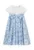 Rochie evazata cu model floral si aplicatie cu funda