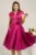 Rochie fucsia din satin cu trandafir in talie