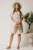 Rochie ivory cu dungi bej din material fluid cu adaos de bumbac si in