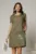 Rochie kaki din in cu flori brodate si croi drept