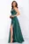 Rochie lunga Abigail verde de lux tip printesa din tafta cu flori 3D